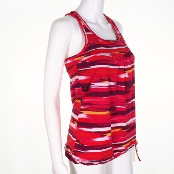 Athleta Top Womens Size Small Racerback Drawcord Red White Yellow  Shelf Bra EUC - Picture 4 of 9